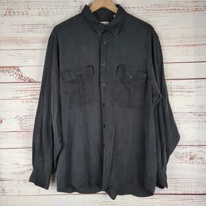 Vintage Genelli Mens Size XL Shirt Long Sleeve Button Up Silk Black